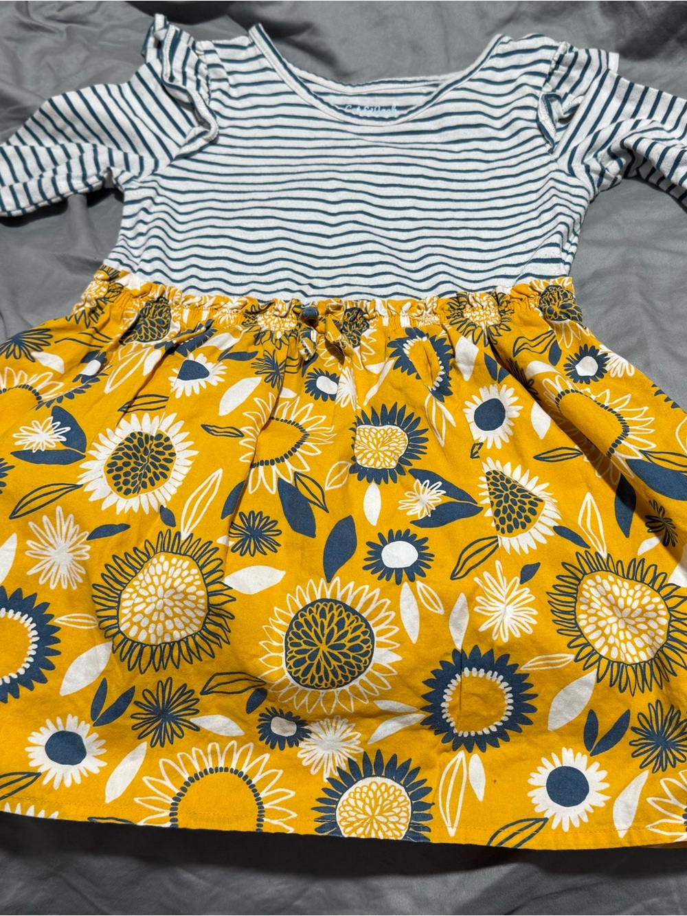 Cat & Jack Navy Stripe Top with Yellow Sunflower dress